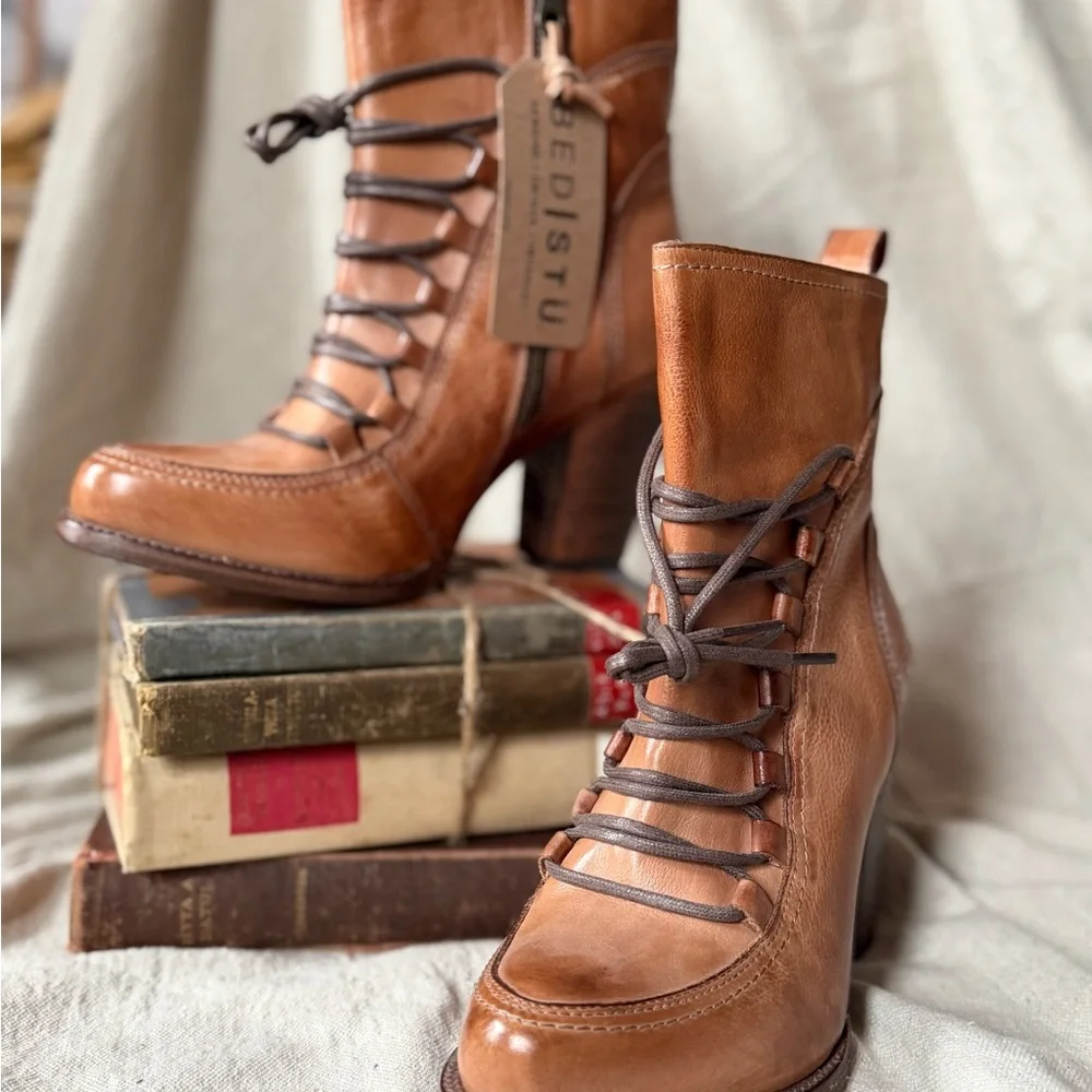 Bed Stu Tan Leather Lace-Up Boots - Picture 1 of 6
